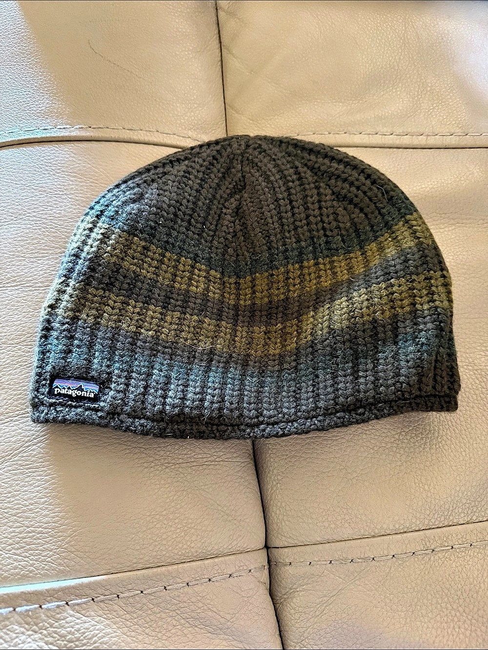 Patagonia Speedway Beanie Striped Knit Gray & Green
